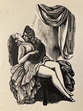 Beautiful Woodcut Ink Kiss Erotic Portrait 1960 To Identify Art