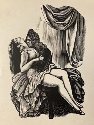 Belle Gravure Sur Bois Encre Baiser Eritique Portrait 1960 À Identifier Art