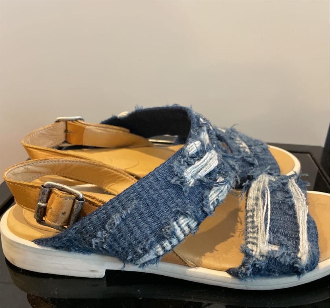MM6 Maison Margiela Sandals Crashed Denim Leather Blue 35
