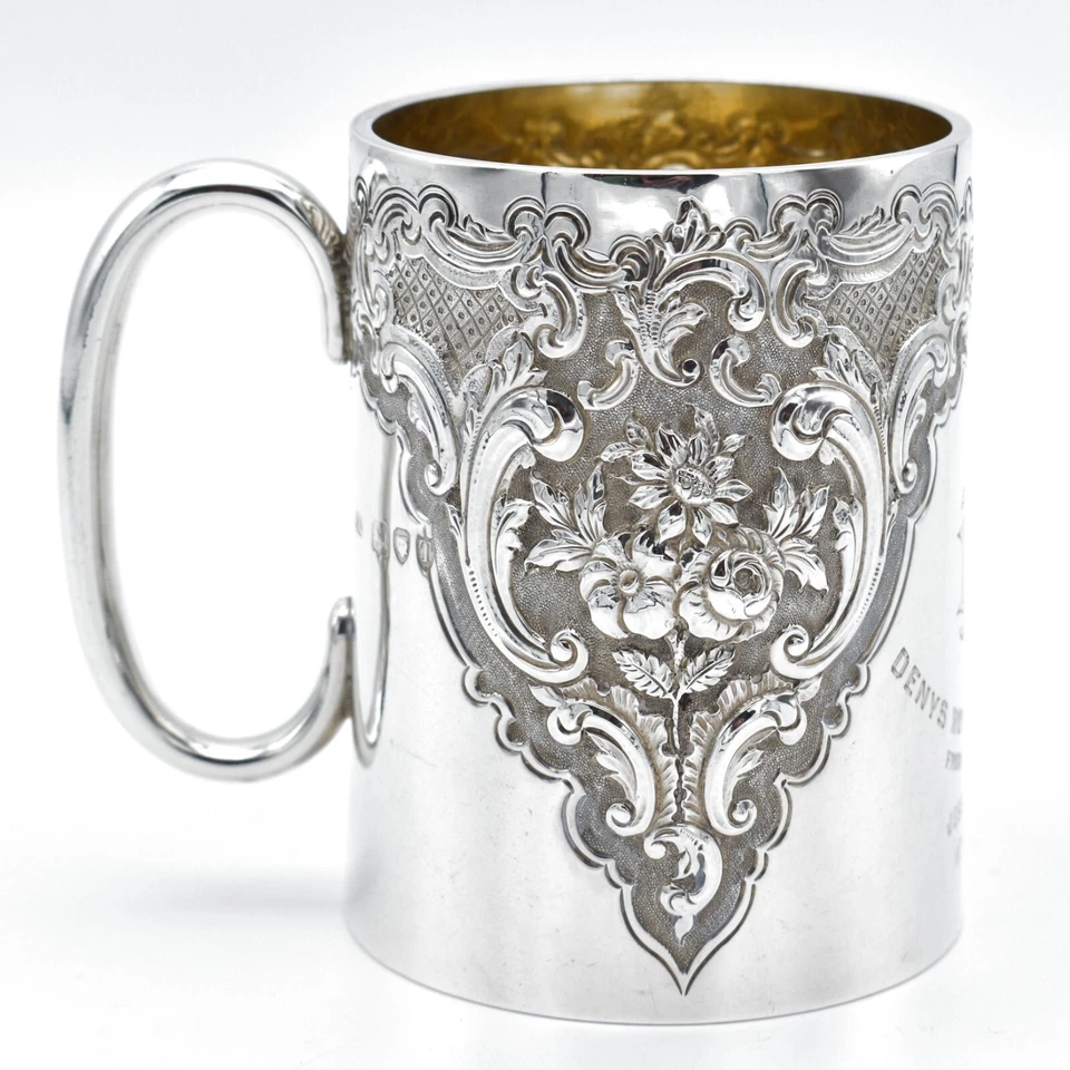 Antigua taza jarra de plata de ley alto relieve victoriano Londres 1894 Foto 4 de 4