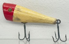Vintage 1940’s Creek Chub Wood Popper Chugger Bass Fishing Lure Plug Red White