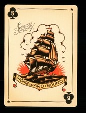 1 x modern playing card Sailor Jerry Tattoo Ship Homeward Bound 5 of Clubs R088