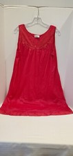 Lightweight Vanity Fair-Red Rosette- Sheer Sleeveless nightgown slip dress-Large