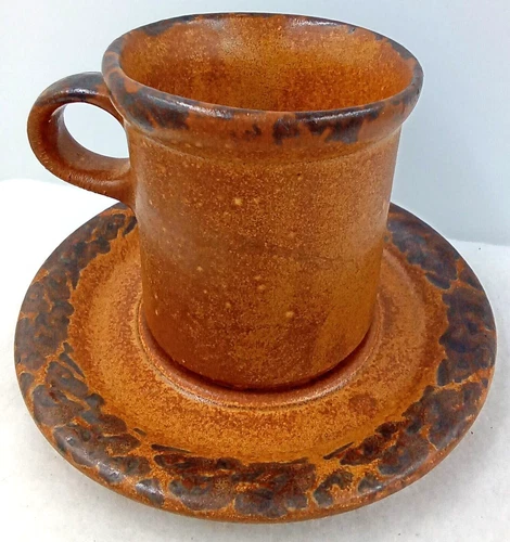 Nelson McCoy Mug Saucer Canyon Mesa 1412 Brown Pottery Stoneware Vintage USA
