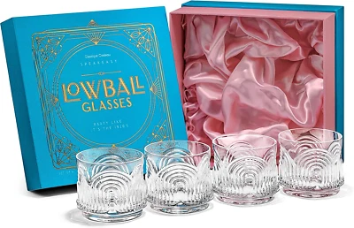 GLASSIQUE CADEAU Vintage 1920s Lowball Cocktail Glasses Set of 4 Heavy Base 9 oz Tumblers