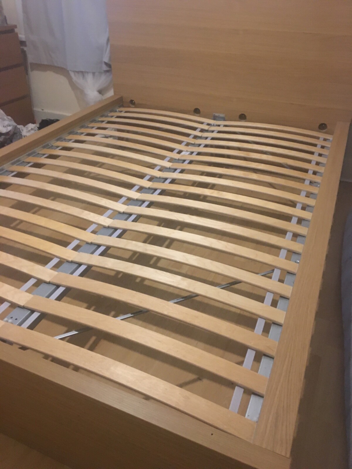 Ikea MALM Double Bed, high, oak veneer, Standard Double Barely Used