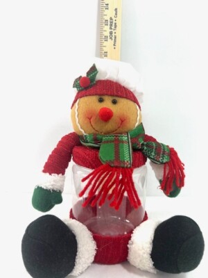 Christmas Plush Candy Treat Jar, Red White Green Ginger Bread Man Gift 11'' tall