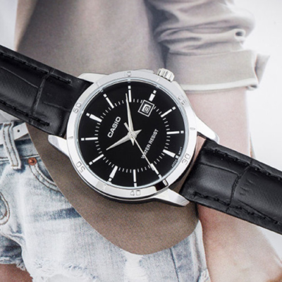 Casio Women's Analog Leather Watch Black silver Original New LTP