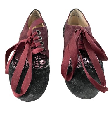Andago Maroon Girls Black Burgandy Laced Shoes Size 30, Preowned, Good Condition