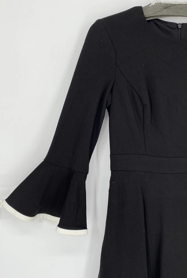 Eliza J Black 3/4 Bell Sleeve White Trim Tiered Fit & Flare Dress Women’s Sz 4 - Image 3 of 4