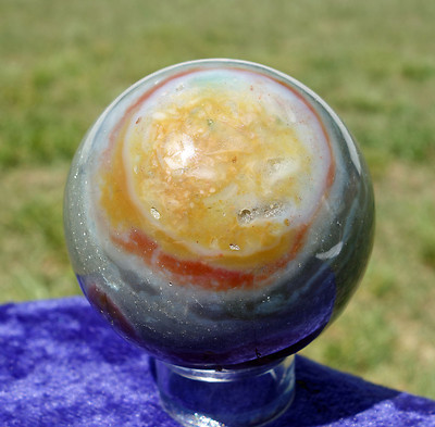 Unique Old Time Polychrome Polychromic Jasper Crystal Sphere Ball For Sale 864