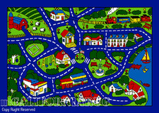 7x10 Area Rug Play Road Driving Time Street Car Kids City Fun Time New BLUE