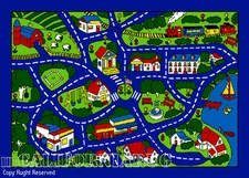 7x10  Area Rug Play Road Driving Time Street Car Kids City Fun Time New BLUE