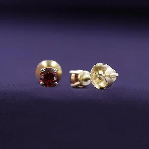 Solitaire 4-Prong Screw Back Stud Earrings Red Lab Grown Diamond in 14k Gold - Image 4 of 4