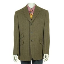 POLO RALPH LAUREN Blazer Sports Coat Sz. L Herringbone Olive Green Lambswool