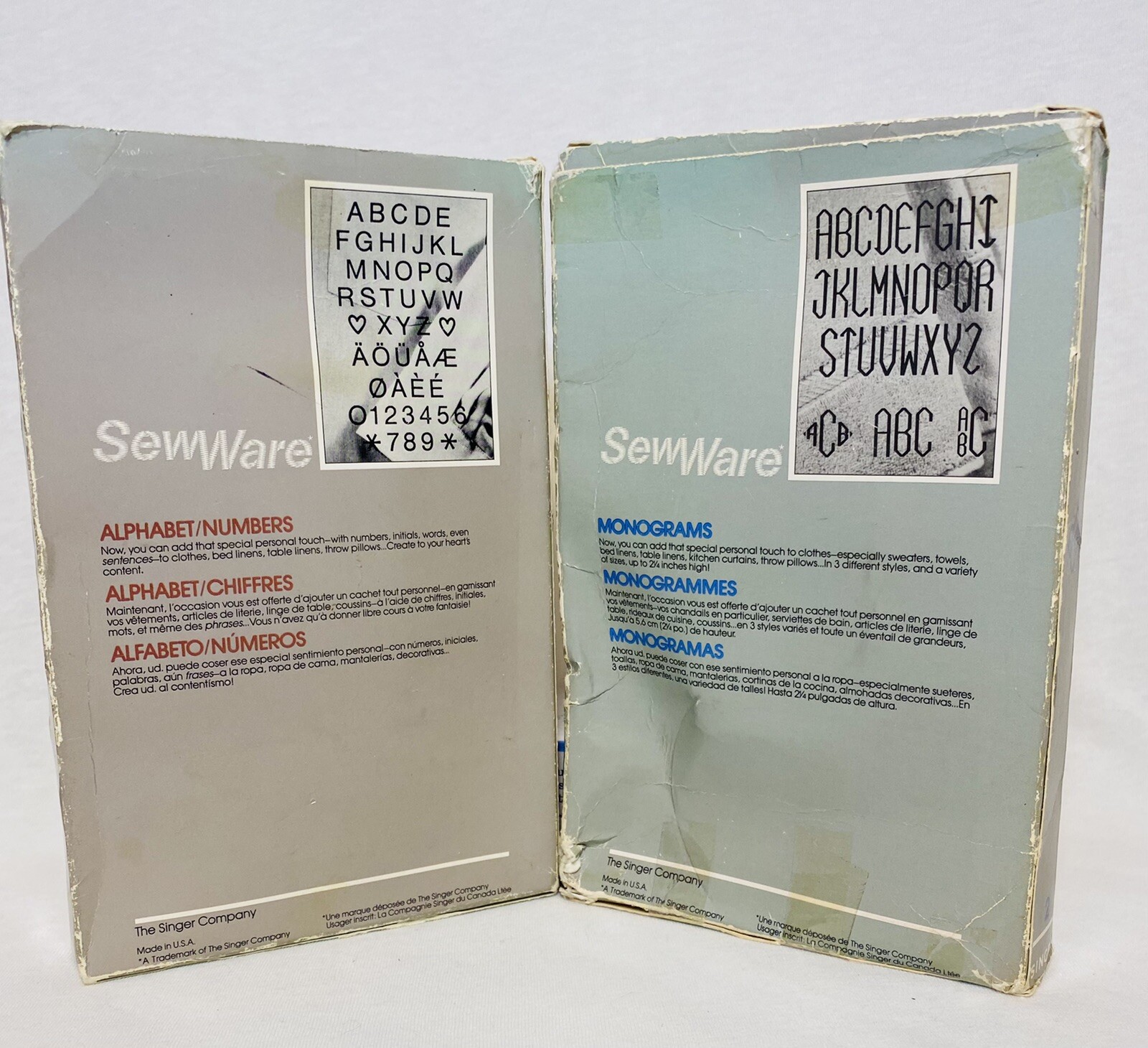 2 Vintage SINGER SewWare Embroidery Kits Cartridges 12 Alphabet Number Monogram eBay