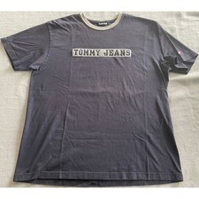 Tommy Jeans Mens Vintage 3D Puff Logo T-Shirt Navy Grey Ringer Crew Neck XL