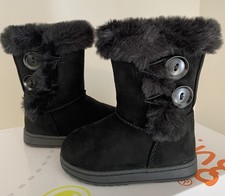 Jumping Beans Girls 5T Black Faux Fur Faux Suede Fashion Button Winter Boots