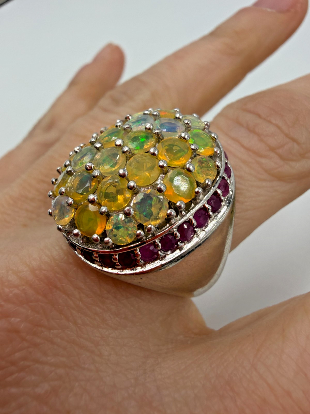 Sterling Silver Ring BBJ Designer Opal Ruby Clust… - image 1