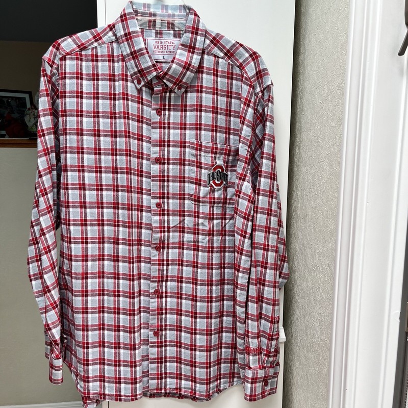 Men’s Ohio State Red & Gray Plaid Flannel Shirt - Size L - NWOT