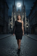 VTG Y2K Rocket Candy M Black Asymmetrical Flared Sleeve Midi Dress Whimsigoth