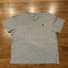 Polo Ralph Lauren Mens Gray V Neck T Shirt Classic Fit Pony Logo Large L