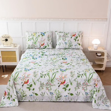 Zrnbast Queen Size Sheet Set Green Leaf Floral Bed Sheets 4 Piece Botanical