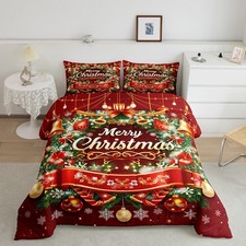 Merry Christmas Comforter Set - Queen Size, Kids Bedding Set with Snowflake ...