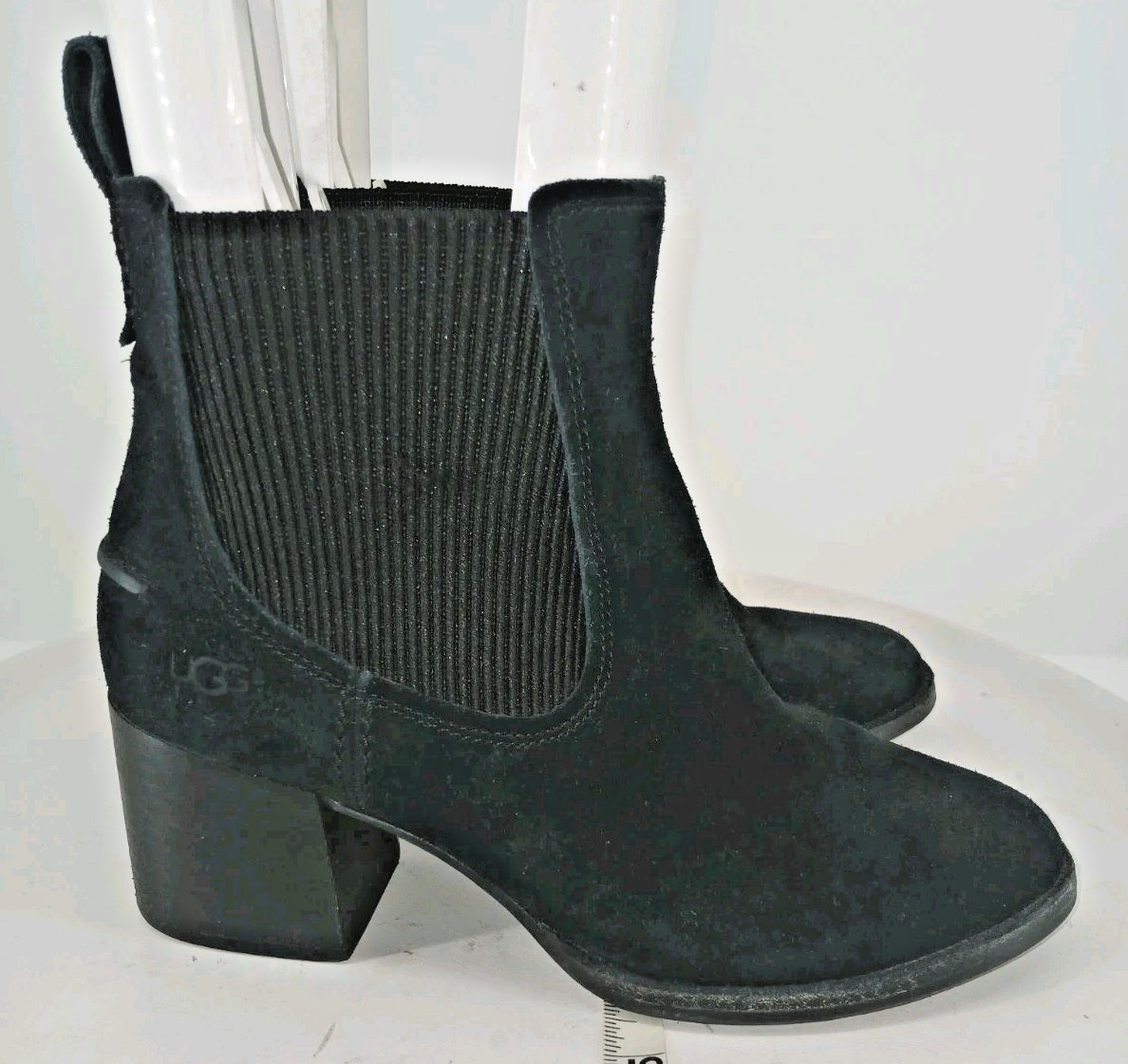 UGG Faye Womens Black Suede Chelsea Boots Size 9 with Block Heel DB4-image