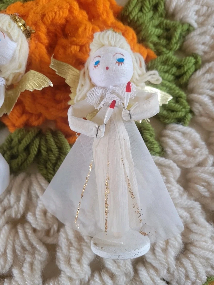 2 ANGES DÉCORATION ANCIENNE SAPIN de NOËL CHRISTMAS CIERGE TULLE FEUTRINE  🎄 - Photo 2/4