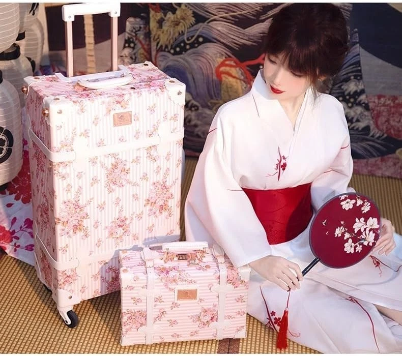 Juego de maletas vintage para mujer 2 piezas rosa diseñador carcasa rígida giratoria TSA Appr Foto 2 de 4