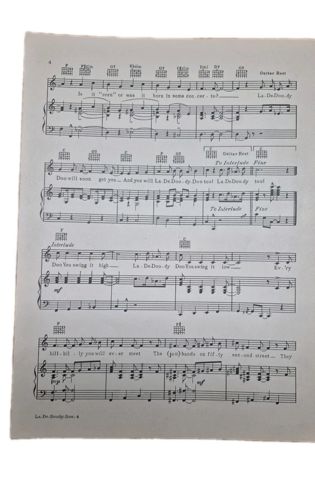 Partitura de música La De Doody Doo Duke Ellington Billy Debeck creador de Barney Googl Foto 4 de 4