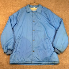 Vintage 70s SEARS Mens Store Blue Sherpa Lined Satin Coaches Jacket Large Tall