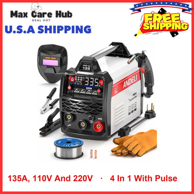 ANDELI 110V/220V MIG Welder 135A, PULSE Flux Core/Lift TIG/Stick - LED Display