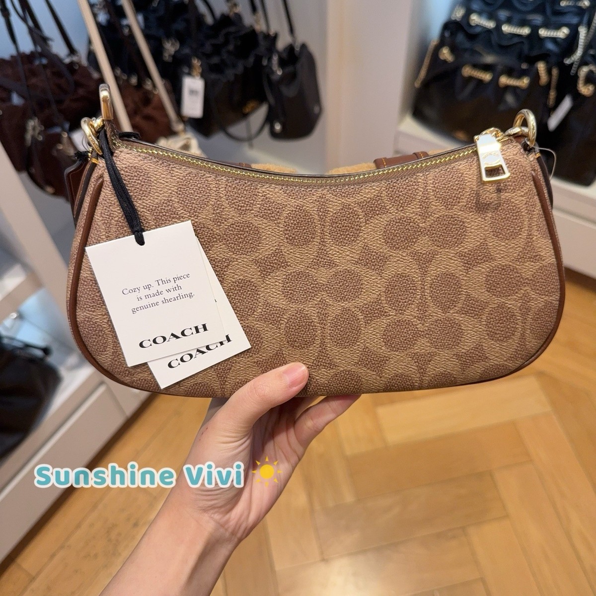 NWT Coach CCZ24 Ashton Bag With Signature Canvas Shearling/Im/Tan