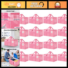 16 Pack Extra Large Storage Bins with Lids, Moving Bags, Pink Organizers
