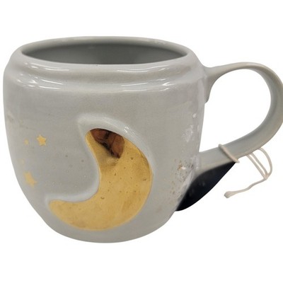Celestial Collection Starlight Gray Ceramic Mug Gold Crescent Moon Stars 23oz