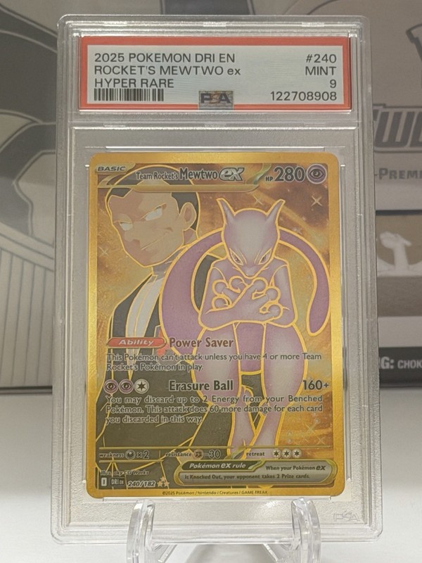 Team Rocket’s Mewtwo EX 240/182 Destined Rivals Gold Rare Pokémon PSA 9 MINT