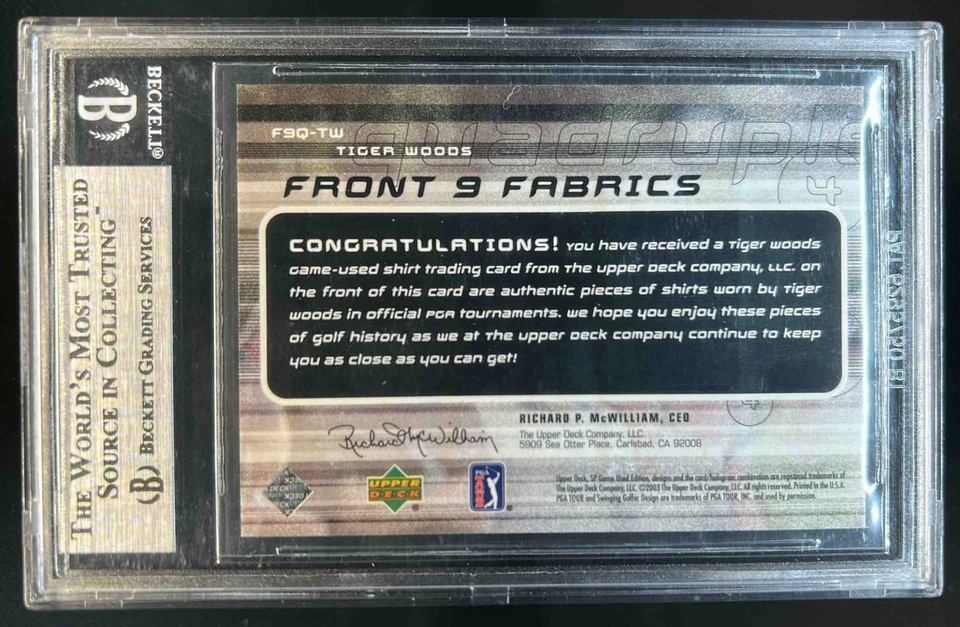 2003 SP Game Used Tiger Woods Front Nine Quad GU Jersey #6/10 BGS 9 MINT - Image 2 of 2