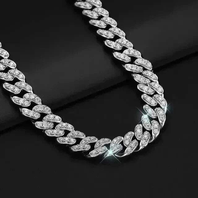 10MM 9CT Round Diamond Lab Created Men's Cuban Bracelet 14K White Gold Plated 8" - Image 3 of 4