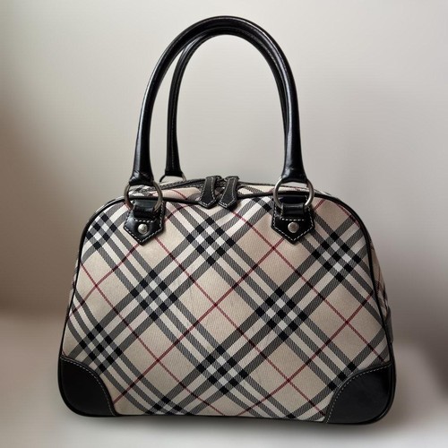 Burberry Nova Check Canvas Leather Mini Boston Bag Beige Black Handbag Authenti