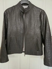 Black Leather Jacket in crocodile pattern. Fashioned by Fadi of Italianskins. M