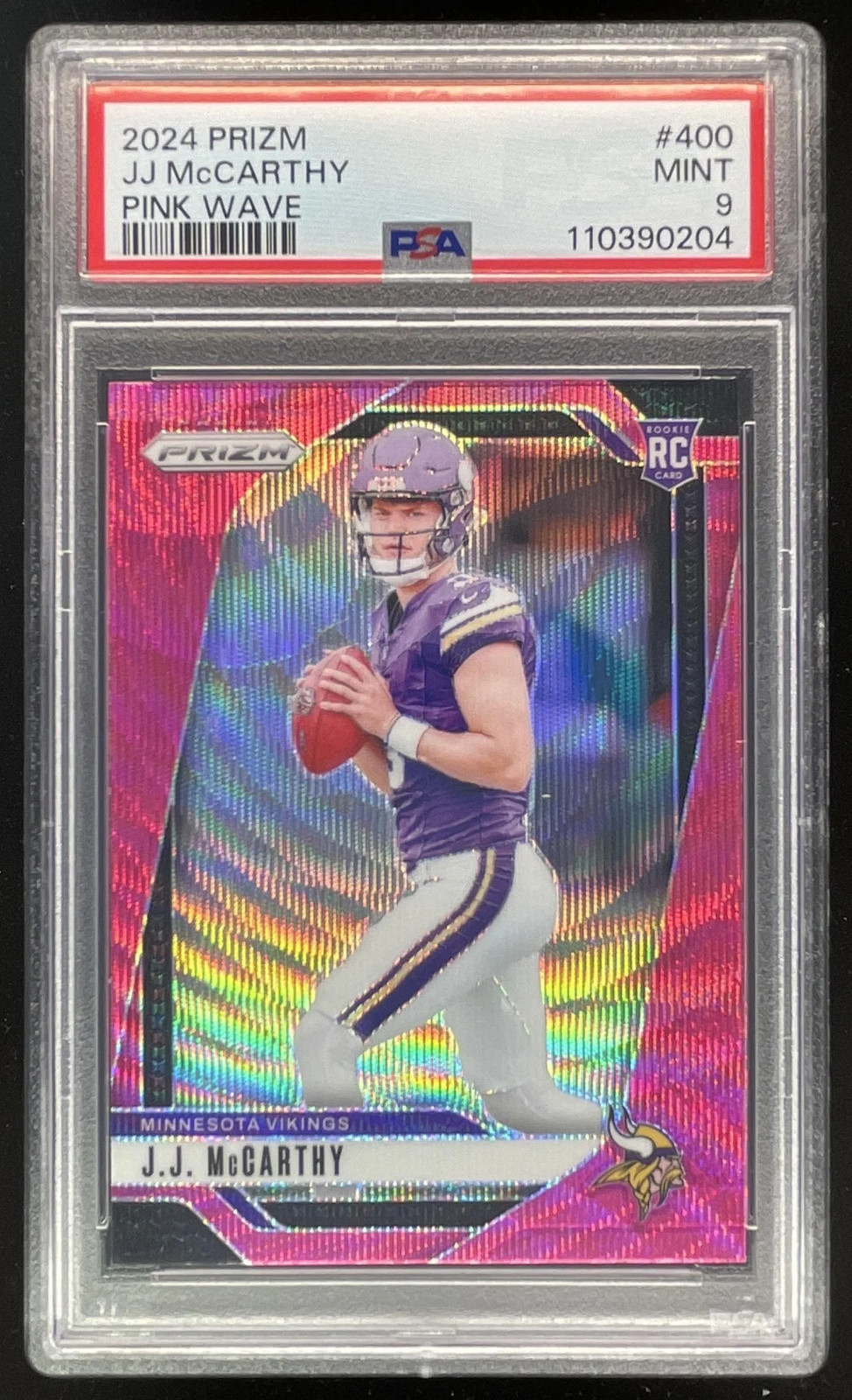 2024 Panini Prizm Pink Wave Prizm #400 J.J. McCarthy RC PSA 9