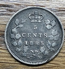 Canada 5 Cent Silver 1885 Small 5 over Large 5, Rare