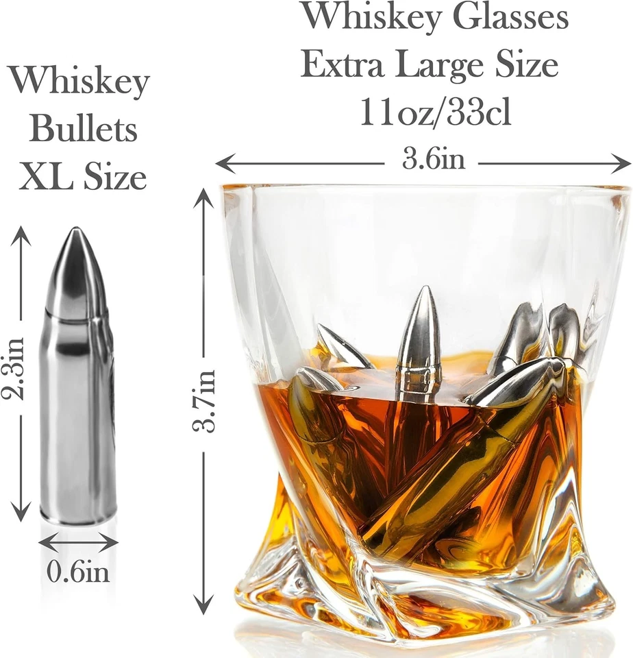 Elegante juego de enfriadores de whisky: 6 piedras extra grandes y 2 vasos retorcidos incluidos Foto 4 de 4