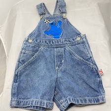 Sesame Street Pinstripe Overalls 18M CookieMonster Playing Soccer RARE! VTG 90S