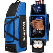 Rolling Baseball Catchers Gear Bag with Wheels, Large Baseball Softball Bag f...