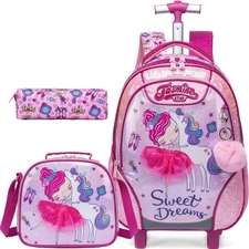 Rolling Backpack for Girls Backpacks with Wheels for Elementary Preschool Stu...