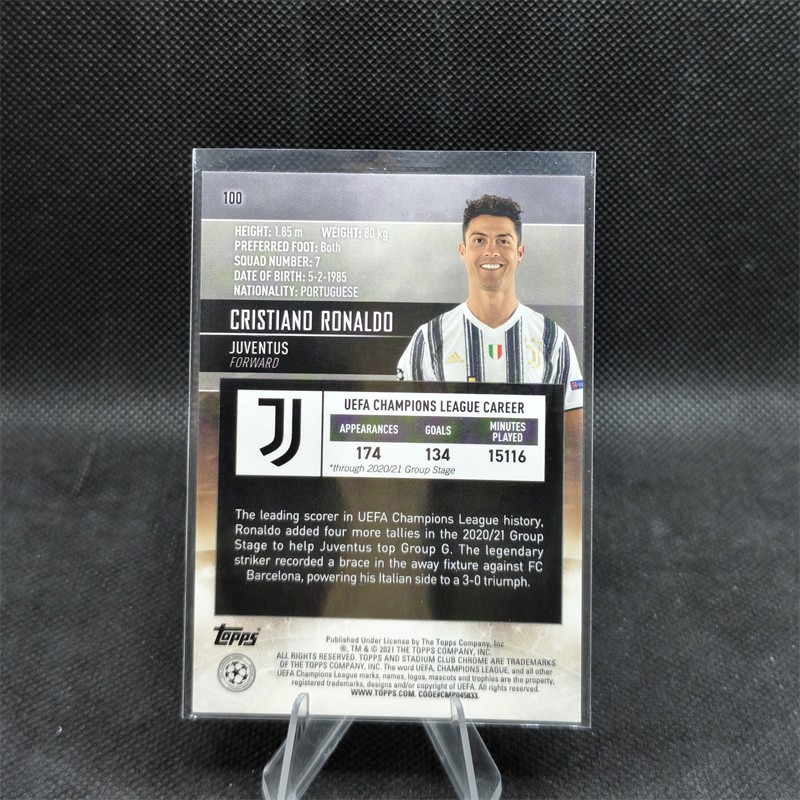 Topps Stadium Club Chrome UCL Cristiano Ronaldo CR7 Juventus #100 Soccer view 2
