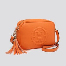 Faux Leather Camera Bag Crossbody Purse Embossed Logo Tassel Small Messenger